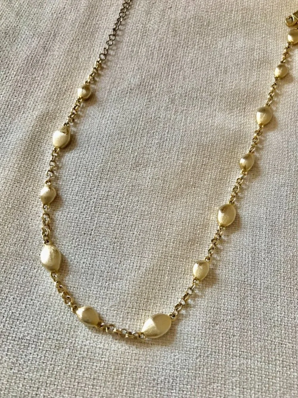 Vintage Etienne Aigner Gold Tone Textured Oval Station Necklace